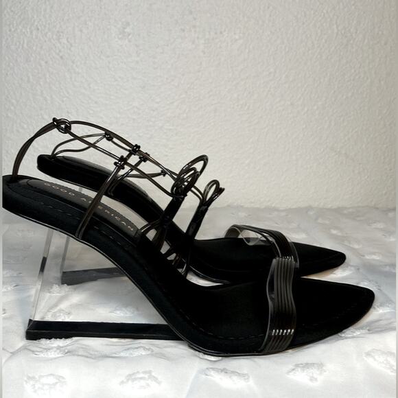 Good American Women’s Black Neoprene‎ Pointy Toe Strappy Clear Heel Shoes prom - Picture 1 of 5